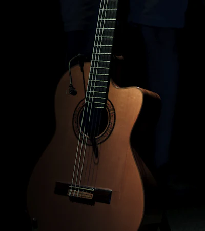 Brown cutaway acoustic guitar